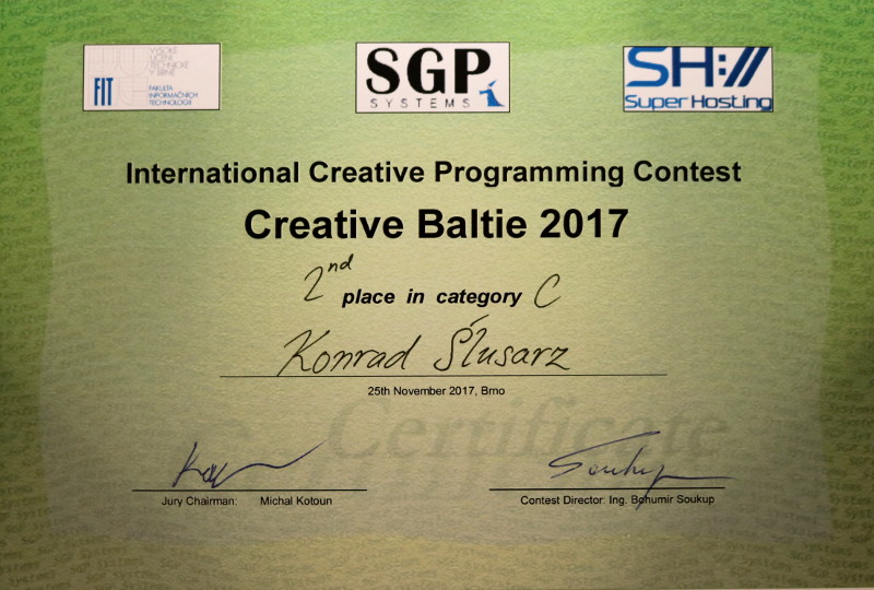  II miejsce Konrada Ślusarza w Międzynarodowym konkursie Creative Baltie 2017